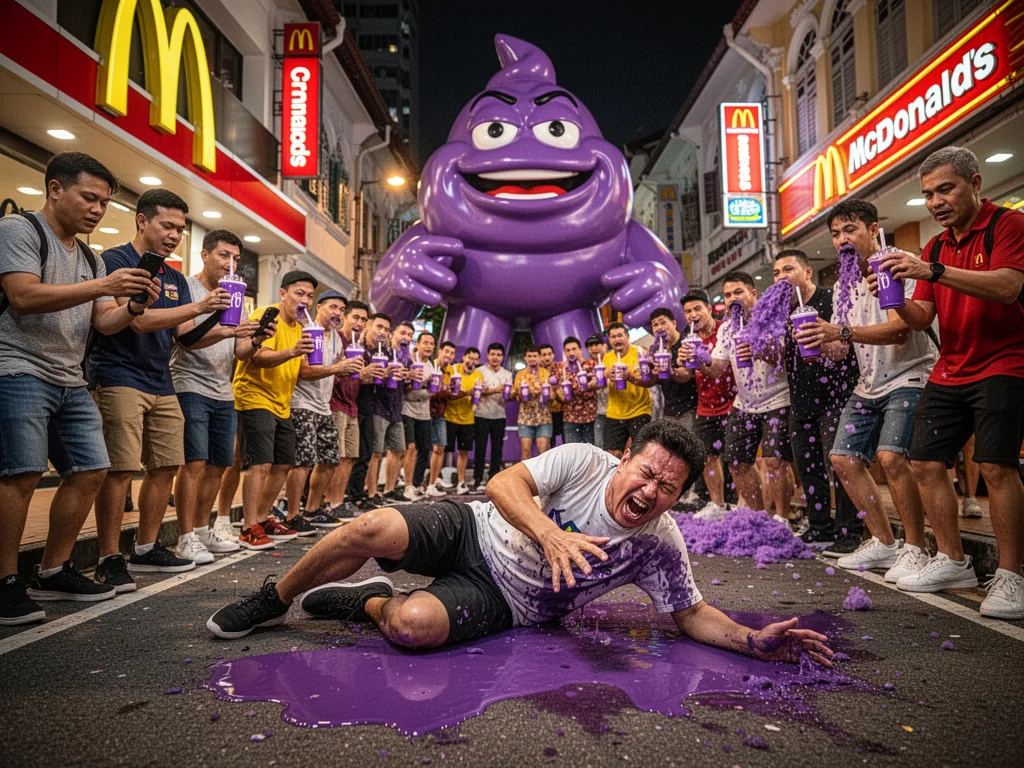 Sinkies queue overnight for purple sludge that simulates sudden death