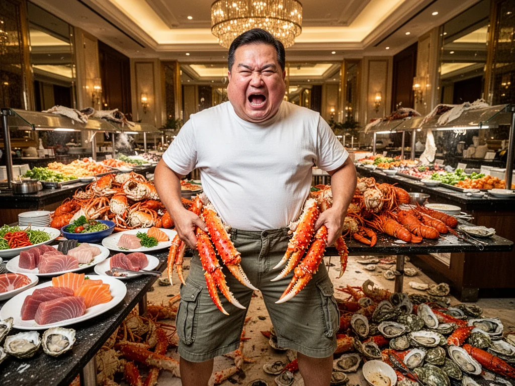 Local Man Successfully Liquidates Entire Pancreas at $98 Seafood Buffet