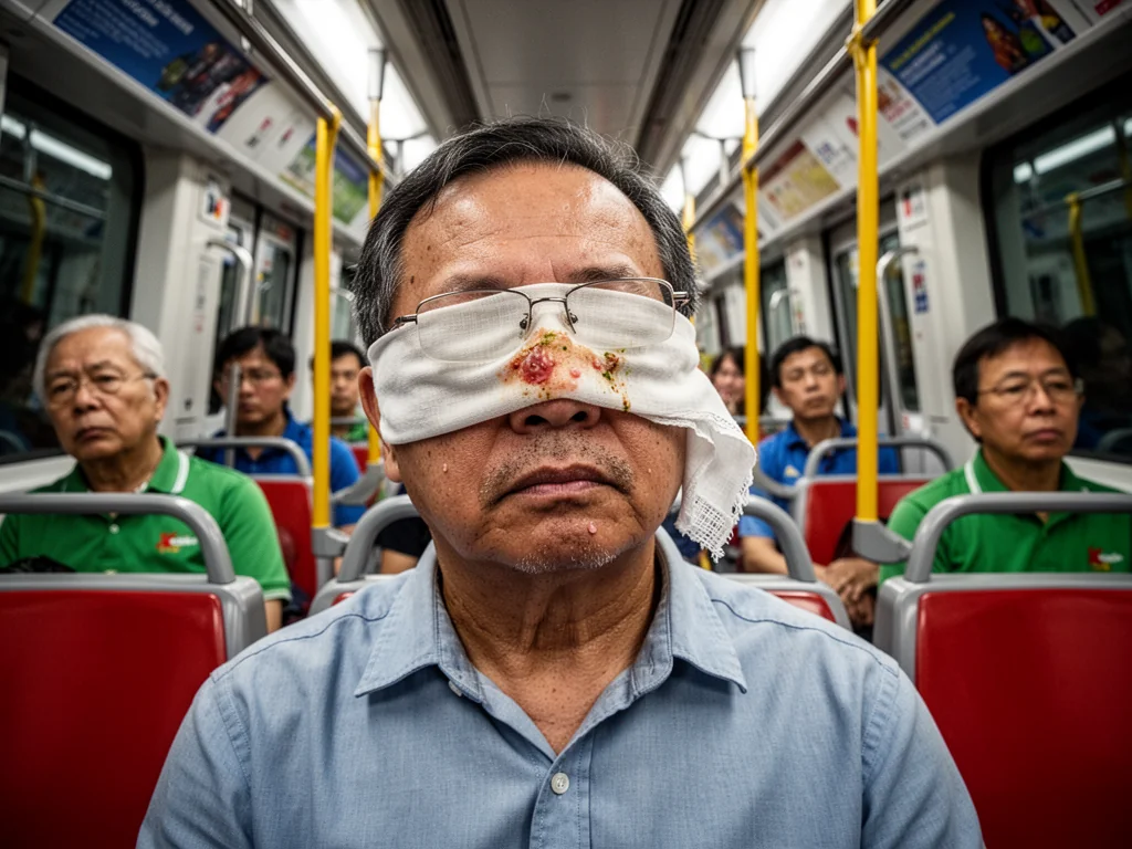 Man Blindfolds Self On MRT To Avoid Looking At Ugly Sinkies