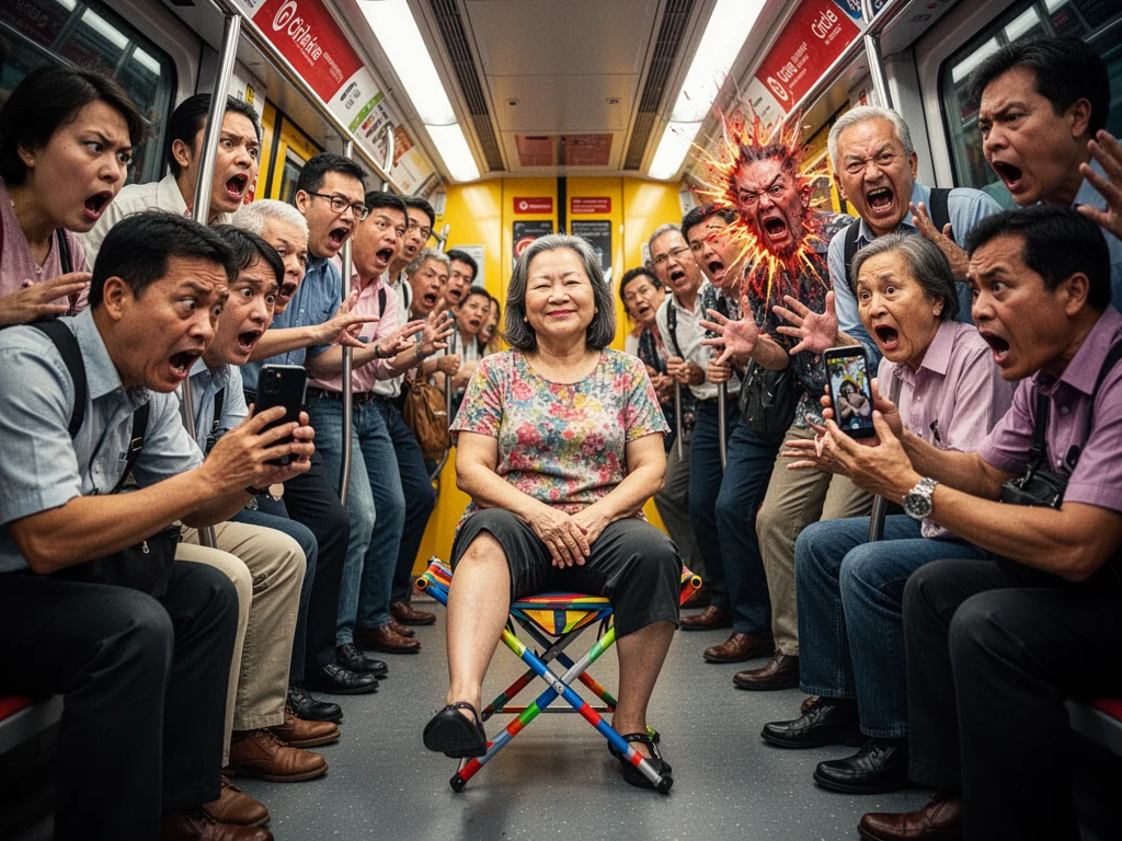 Woman On MRT Stool Accused Of Illegal Land Reclamation During Peak Hour